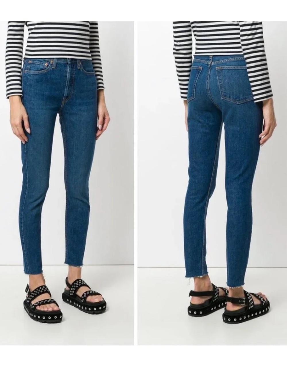Re/Done | High Rise Ankle Crop Jeans Frayed Hem Sz 31